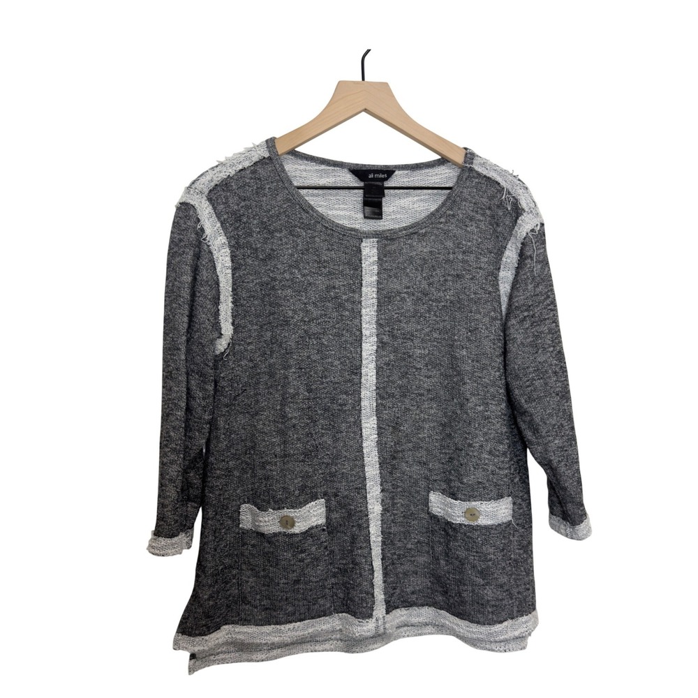 Ali Miles‎ Womens Lagenlook Grey Knit Tunic Top Raw Seam Pocket